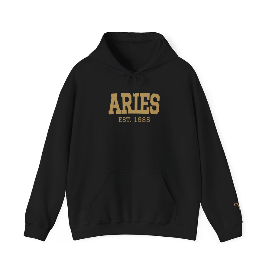 The Zodiac Hoodie, front print with sign and EST year