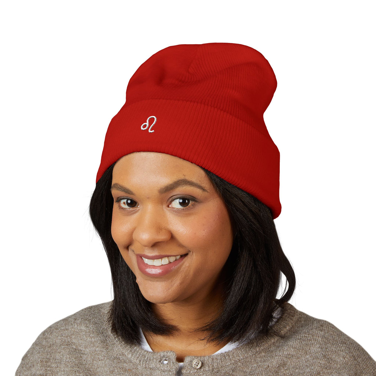 THE ZODIAC GLYPH BEANIE — LEO — WHITE