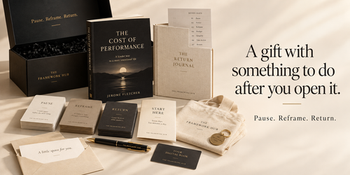 Return Essentials gift box by The Framework Hub: The Cost of Performance, The Return Journal, practice cards and Start Here guide