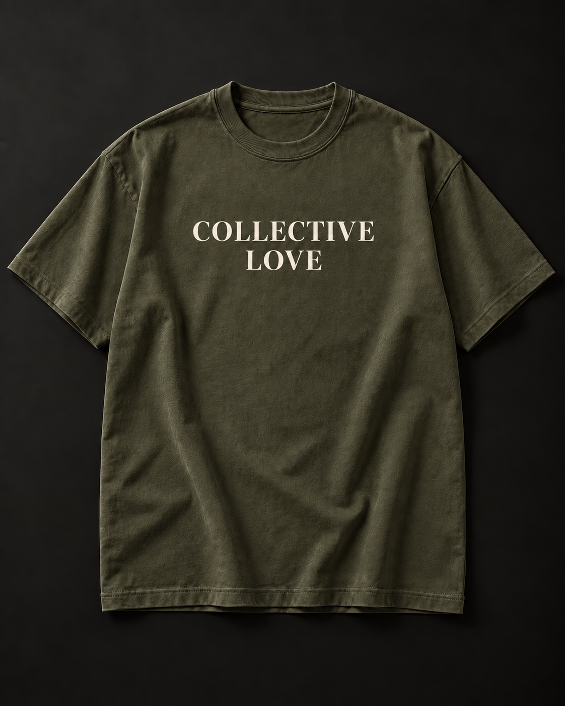 COLLECTIVE LOVE heavyweight tee with two-line stacked serif front print