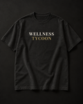 WELLNESS TYCOON heavyweight tee with two-line serif front print, TYCOON in muted gold