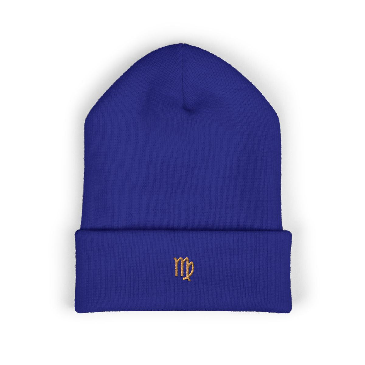 The Zodiac Glyph Beanie, Virgo, old gold thread, royal beanie