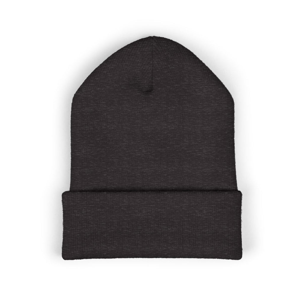 The Zodiac Glyph Beanie, Virgo, old gold thread, dark grey beanie