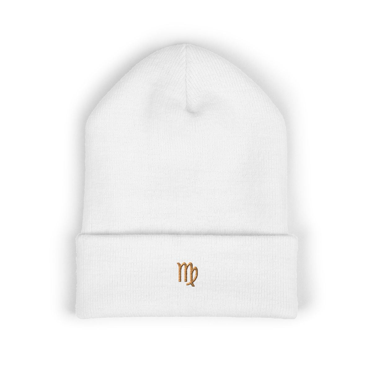 The Zodiac Glyph Beanie, Virgo, old gold thread